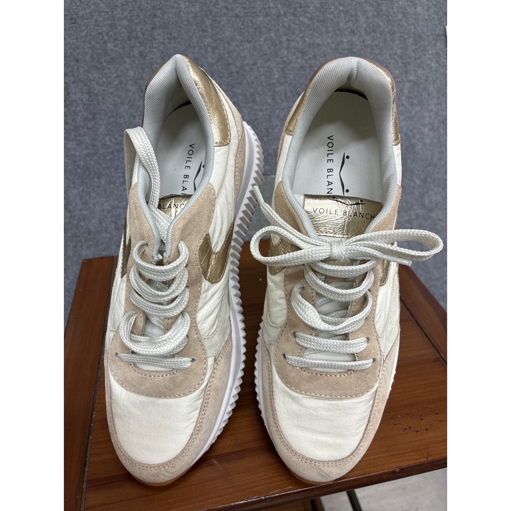 Voile Blanche Hymer Platform Sneakers Beige Gold Metallic Suede Trainers Size 38